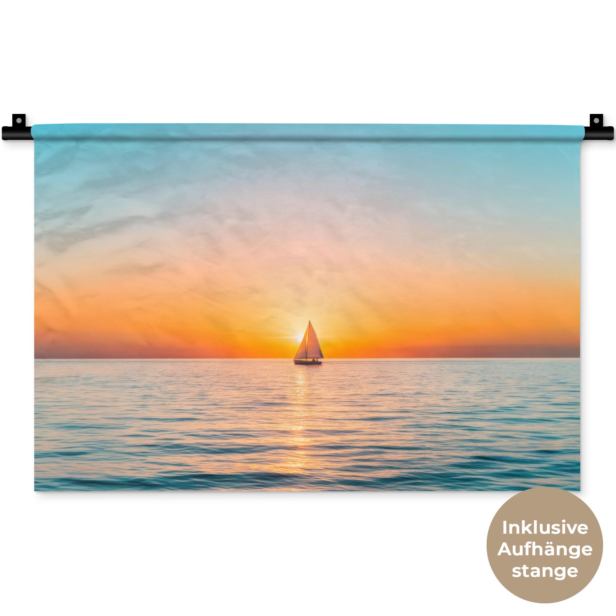 MuchoWow Wandteppich Meer - Segelboot - Sonnenuntergang, Rechteckig, Höhe: 3 mm, Wandteppich für Wohnzimmer, Schlafzimmer, 60x40 cm