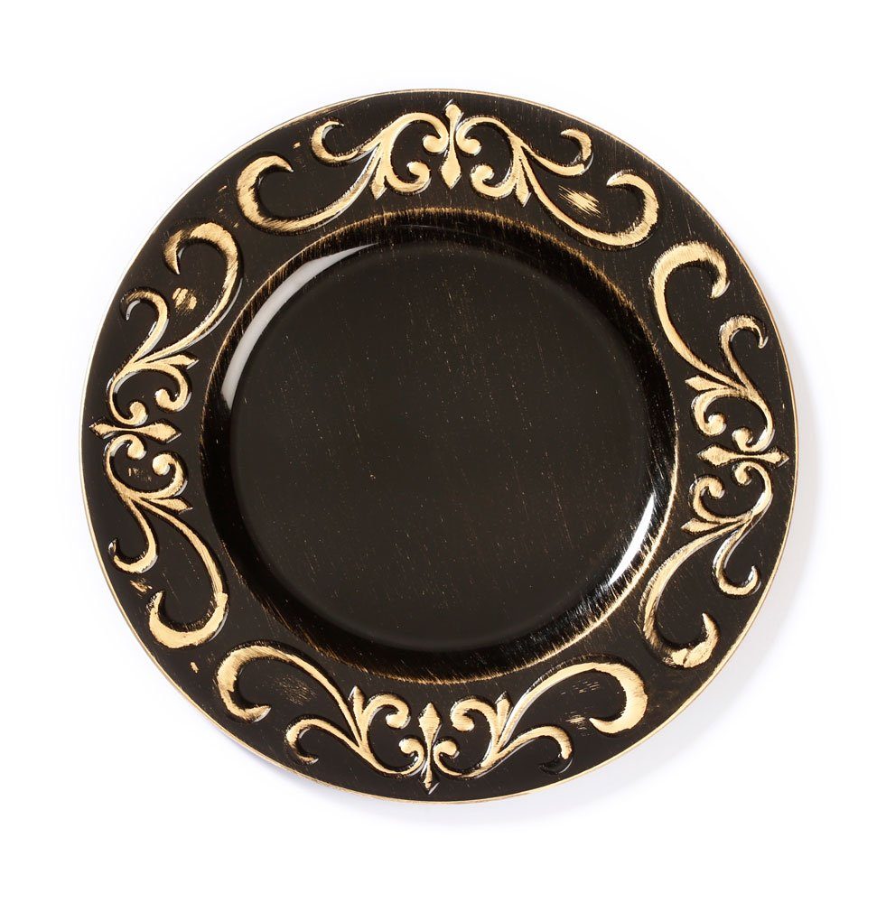 MAGIC by Inge Dekoteller, Dekoteller Kunststoff mit goldenen Ornamenten am Rand 33cm schwarz