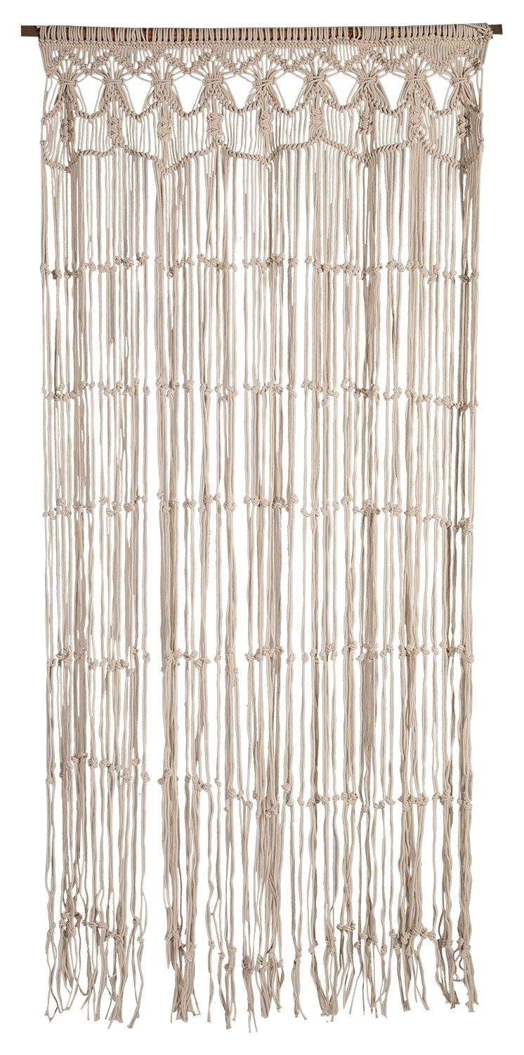 Befestigung x MACRAME, Türvorhang Seil transparent, Holzstab Baumwolle, cm, 90 Schlaufen, Creme, und mit 200 zur