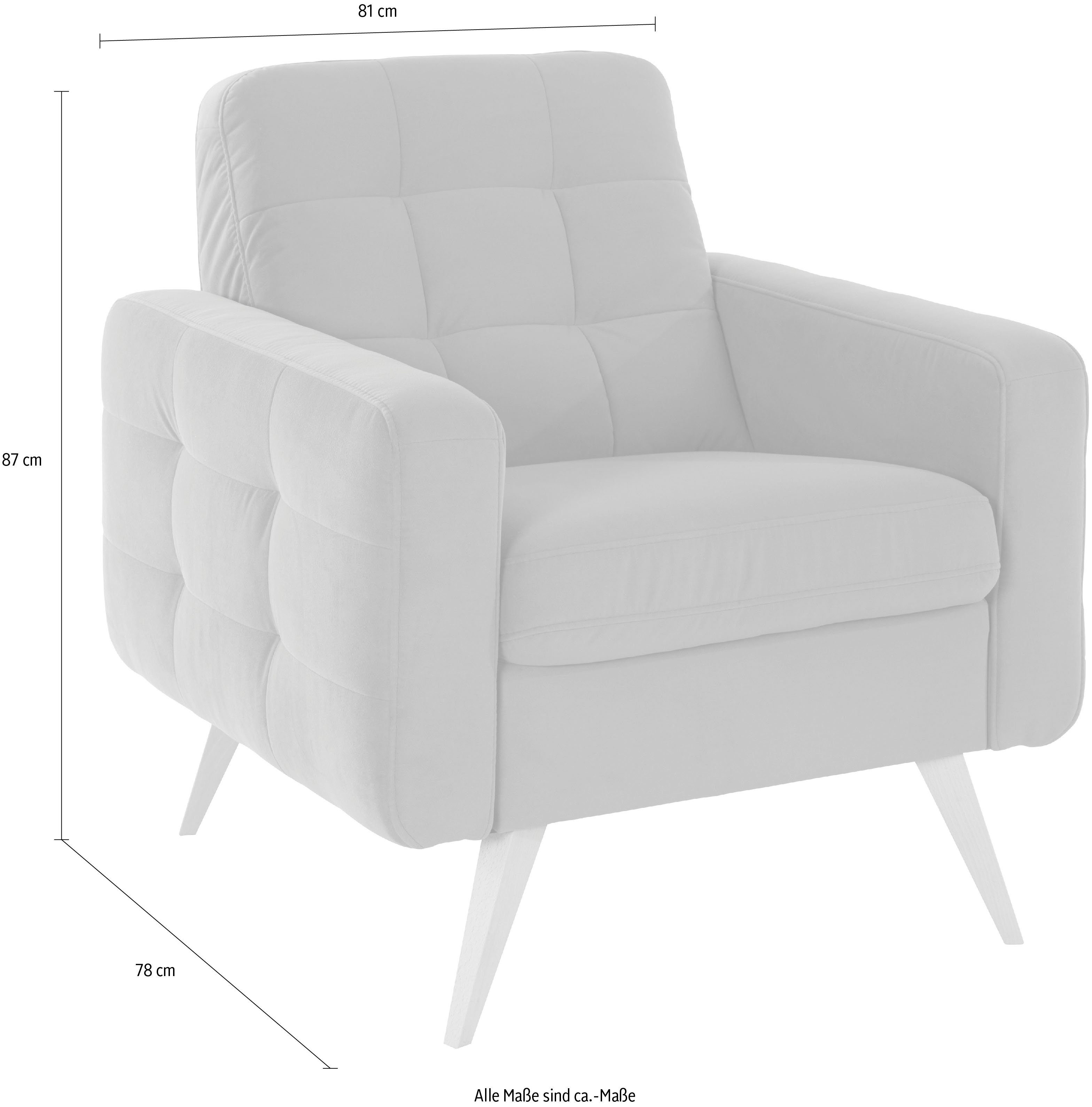 exxpo - sofa fashion Sessel Nappa, Loungesessel, aktuelle Rückensteppung, bequem und modern, hoher Holzfuß