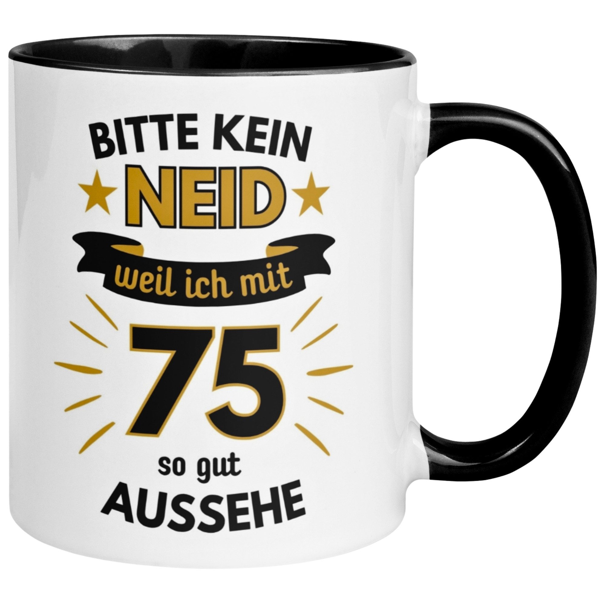 Momentals Tasse Geburtstag Geschenk Mann 75 – „Bitte kein Neid“ – Geburtstagsgeschenk, Gratis Versand · Links-&Rechtshänder · Spülmaschinenfest