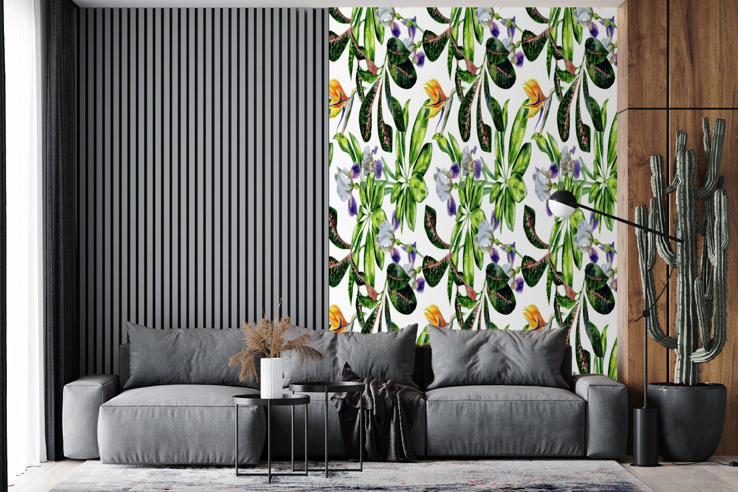 MuchoWow Fototapete Paradiesvogelpflanze - Blumen Montagefertig bedruckt, St), für Muster, Vinyl (3 Wandtapete Matt, Wohnzimmer, - Tapete
