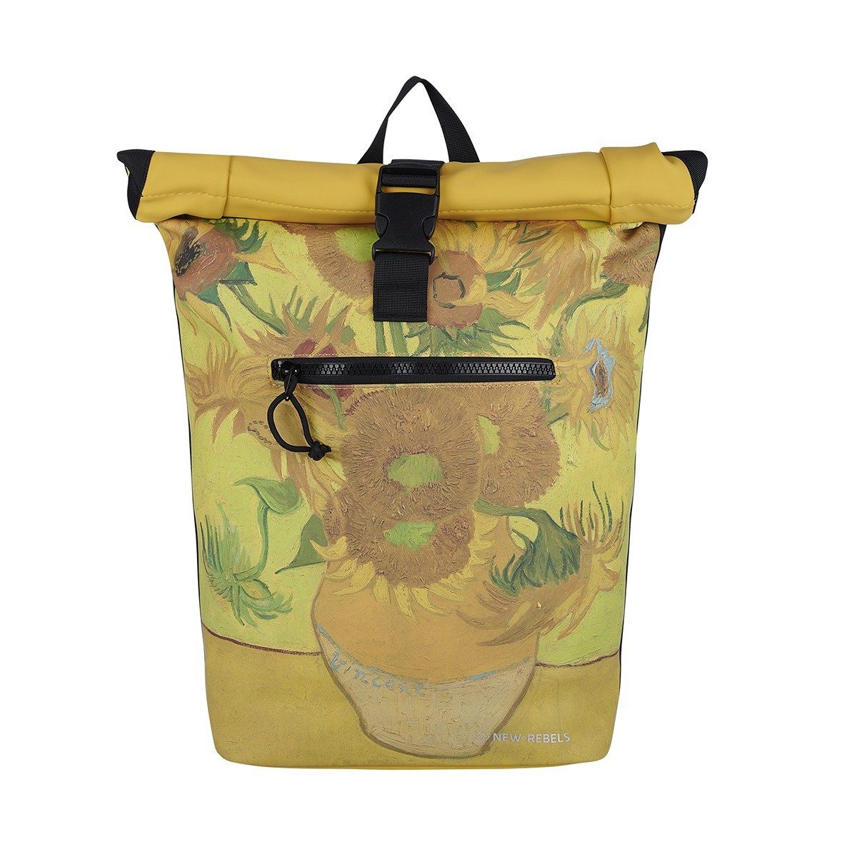 NEW REBELS Cityrucksack Roll Up RollTop Kurier Rucksack New York Sunflowers, Sonnenblumen, wasserabweisend, Laptopfach