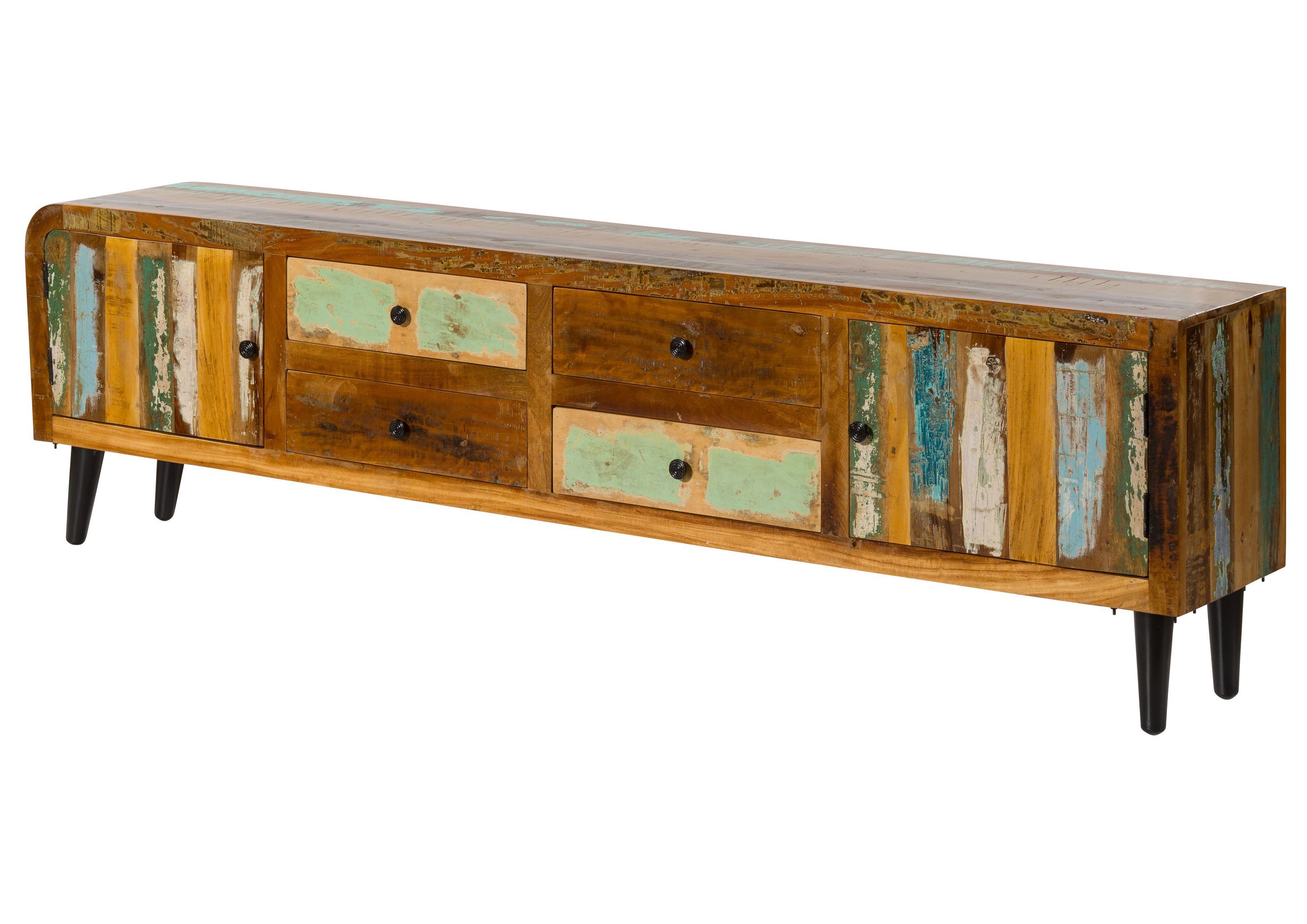 Massivmoebel24 TV-Board SIXTIES (Massivholz), Altholz 240x40x65 mehrfarbig lackiert SIXTIES #121