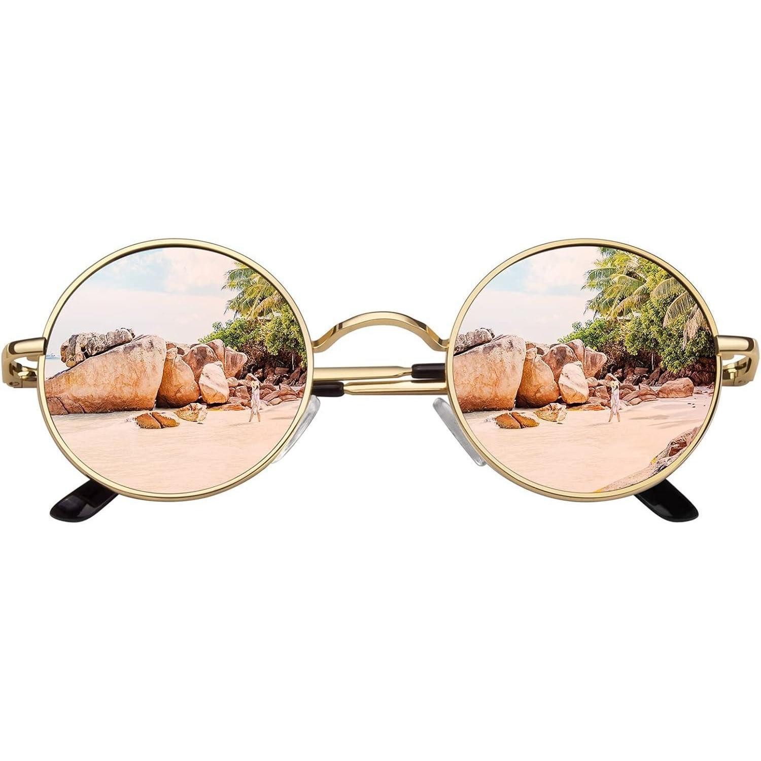 LuxusKollektion Retrosonnenbrille Retro Sonnenbrille Rund Hippie polarisiert UV400 Metallrahmen