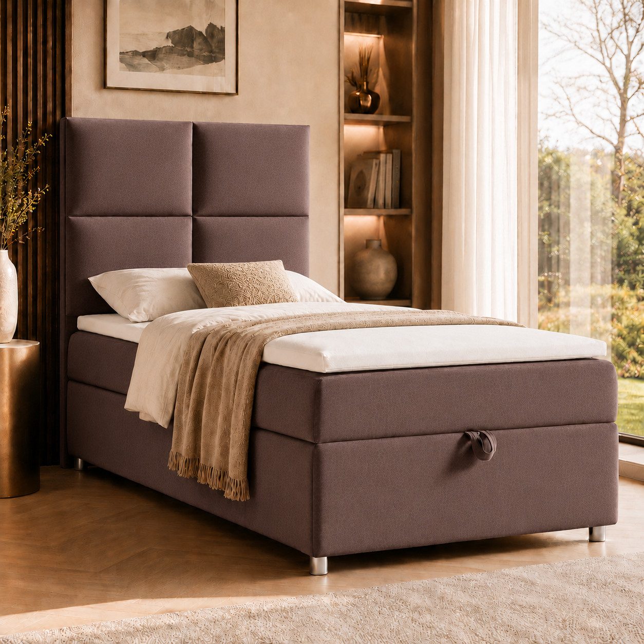 Best for Home Boxspringbett Trinity K-2 mit Bettkasten & Topper – Komfort & Stauraum (Einzelbett, Hotelbett, Polsterbett gepolstertes Kopfteil, Jugendbett, Kinderbett versch. Größen, 1-St., 70x200 80x200 90x200 100x200 cm), Einzel-Boxspringbett mit integriertem Stauraum, gepolstertem Kopfteil