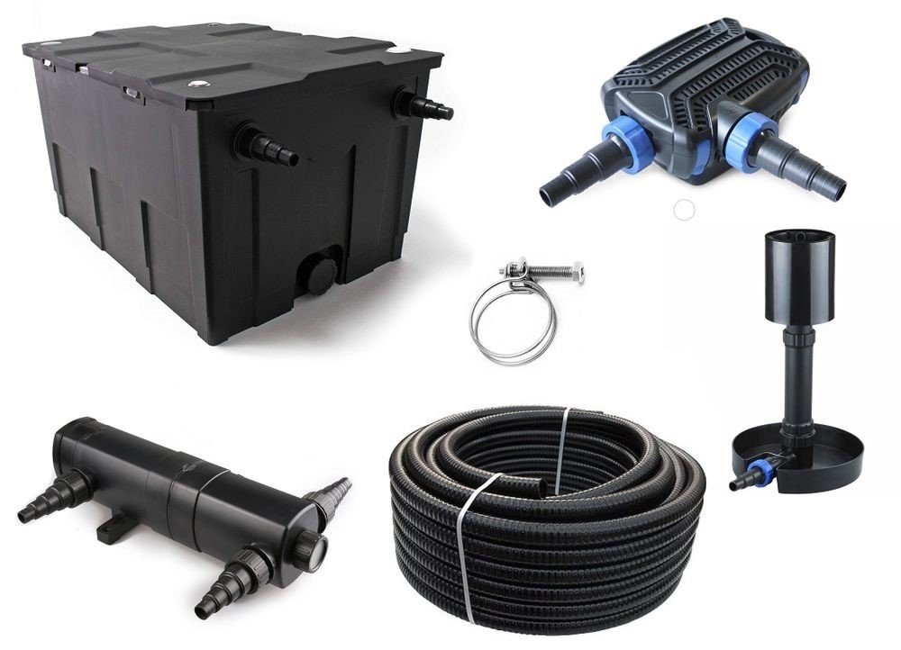 Aquaone Teichfilter AquaOne Teich Filteranlage Set Nr.75 CBF 550 Kammerfilter 40W Eco Teichpumpe Teichgröße bis 60000l Teichschlauch UV Klärer
