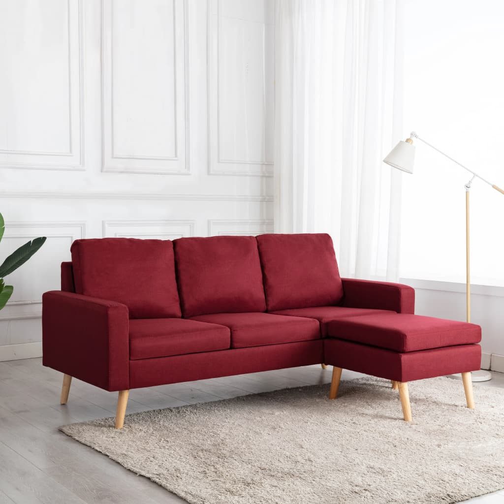 vidaXL Sofa 3-Sitzer-Sofa mit Hocker Weinrot Stoff Couch günstig online kaufen