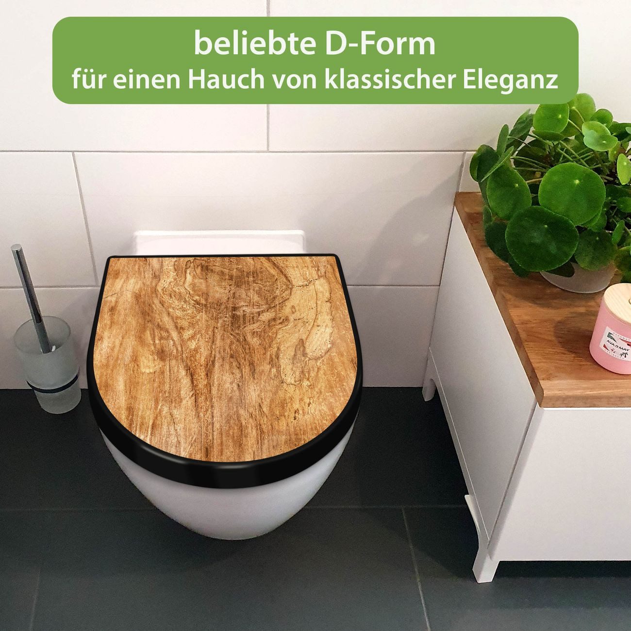 banjado WC-Sitz Premium D-Form mit Absenkautomatik Motiv Holz Struktur mit Astloch (umweltfreundliches Material, Softclose Absenkautomatik), 45 x 36,4 x 4