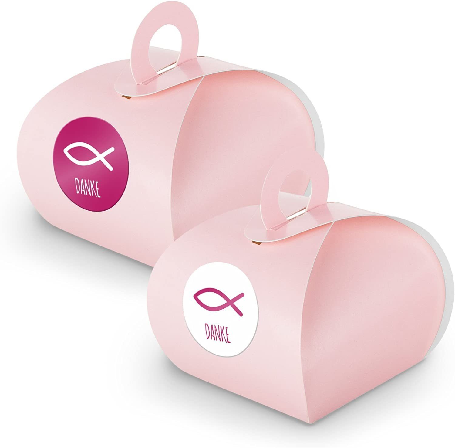Griff Geschenkschachtel 24x (Motiv34) itenga + rosa SET mit Geschenkpapier DANKE Stick Fisch