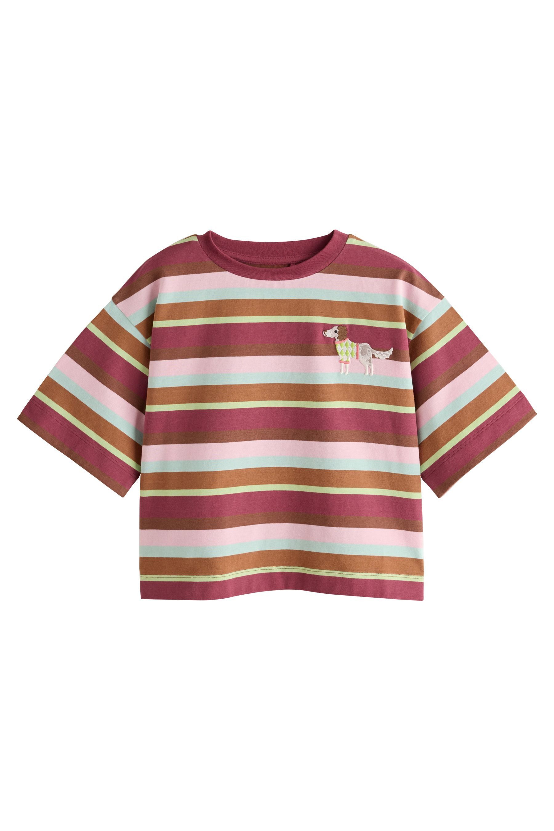 Next T-Shirt Gestreiftes T-Shirt mit Stickereien, Hund (1-tlg)