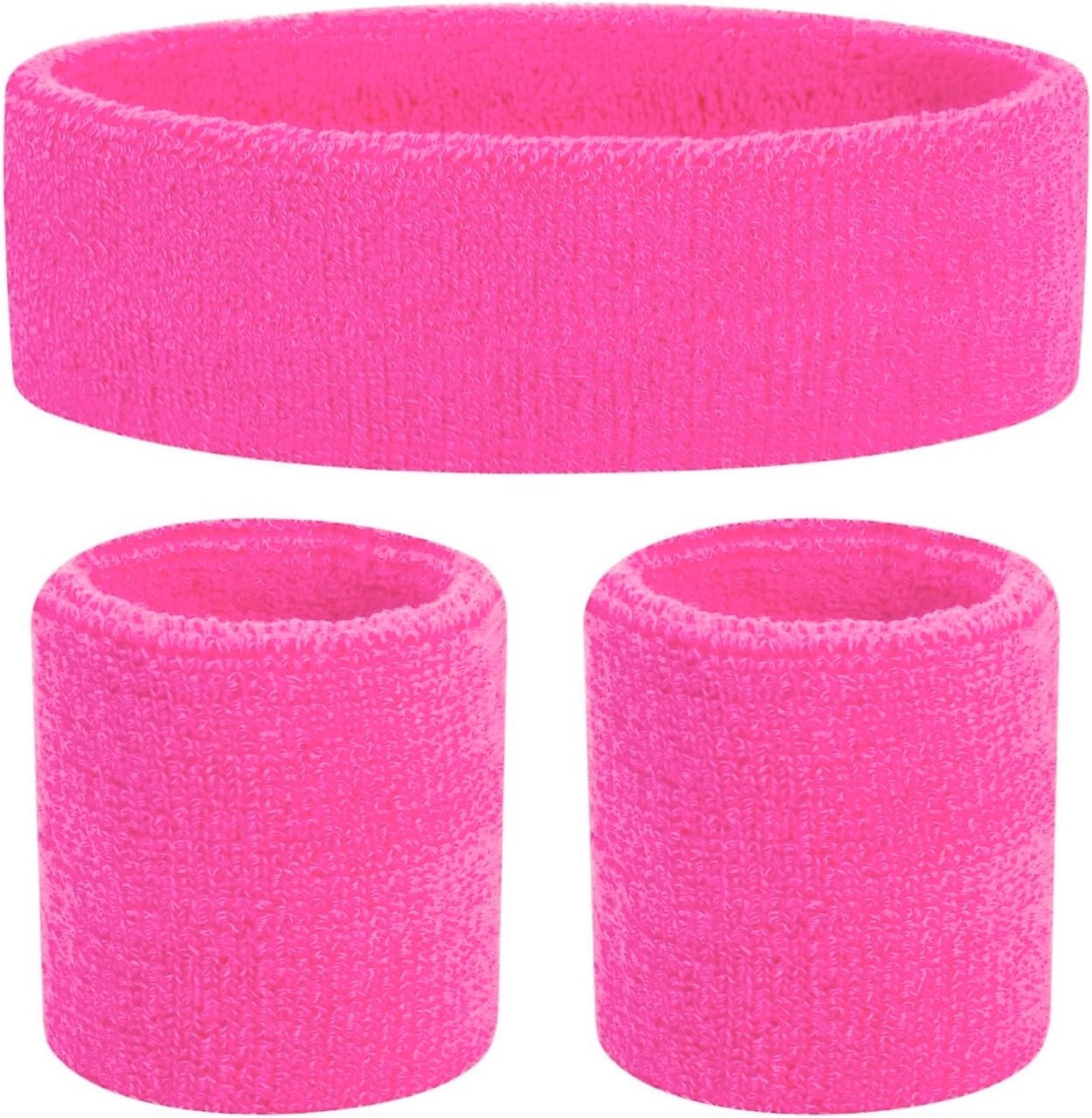 Schweißband 1x 3 in 1 Schweißband Set pink - mit Stirnband - Retro 90 Kostüm