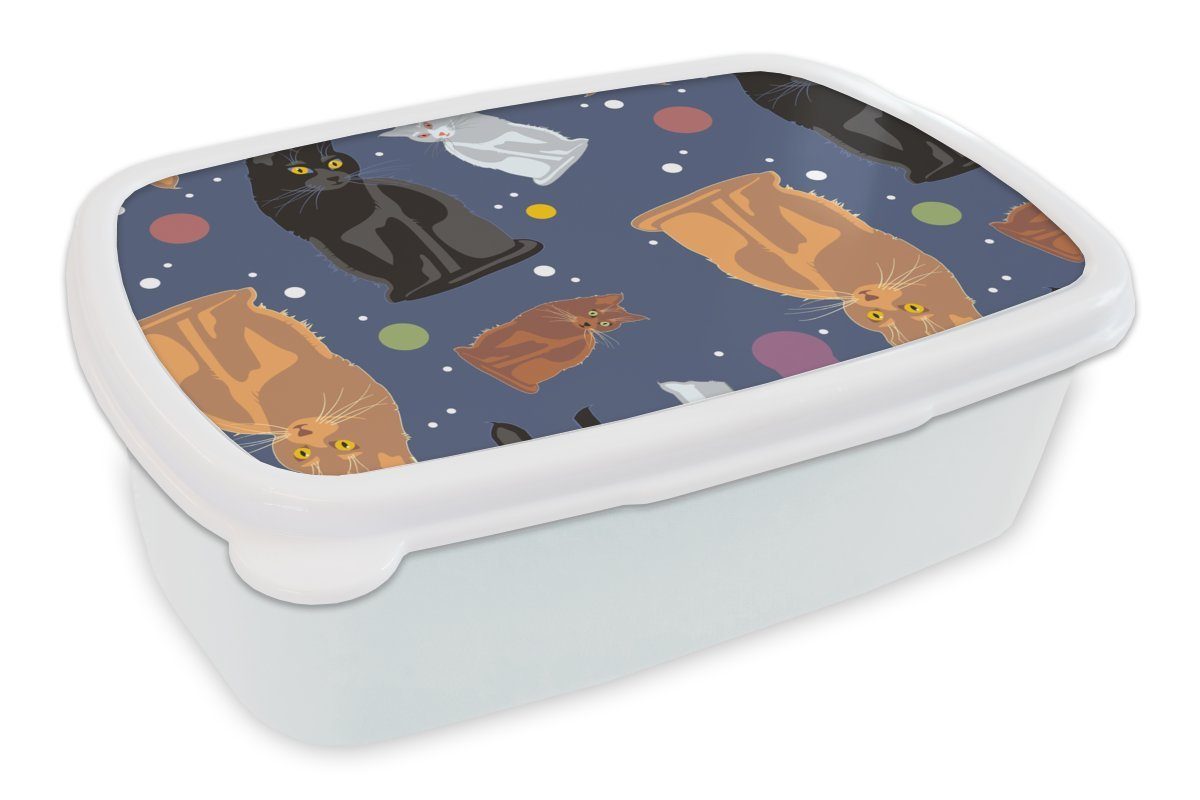 MuchoWow Lunchbox Muster - Katze - Weltraum - Jungen - Mädchen - Kinder - Kinder, Kunststoff, (2-tlg), Brotbox für Kinder und Erwachsene, Brotdose, für Jungs und Mädchen weiß