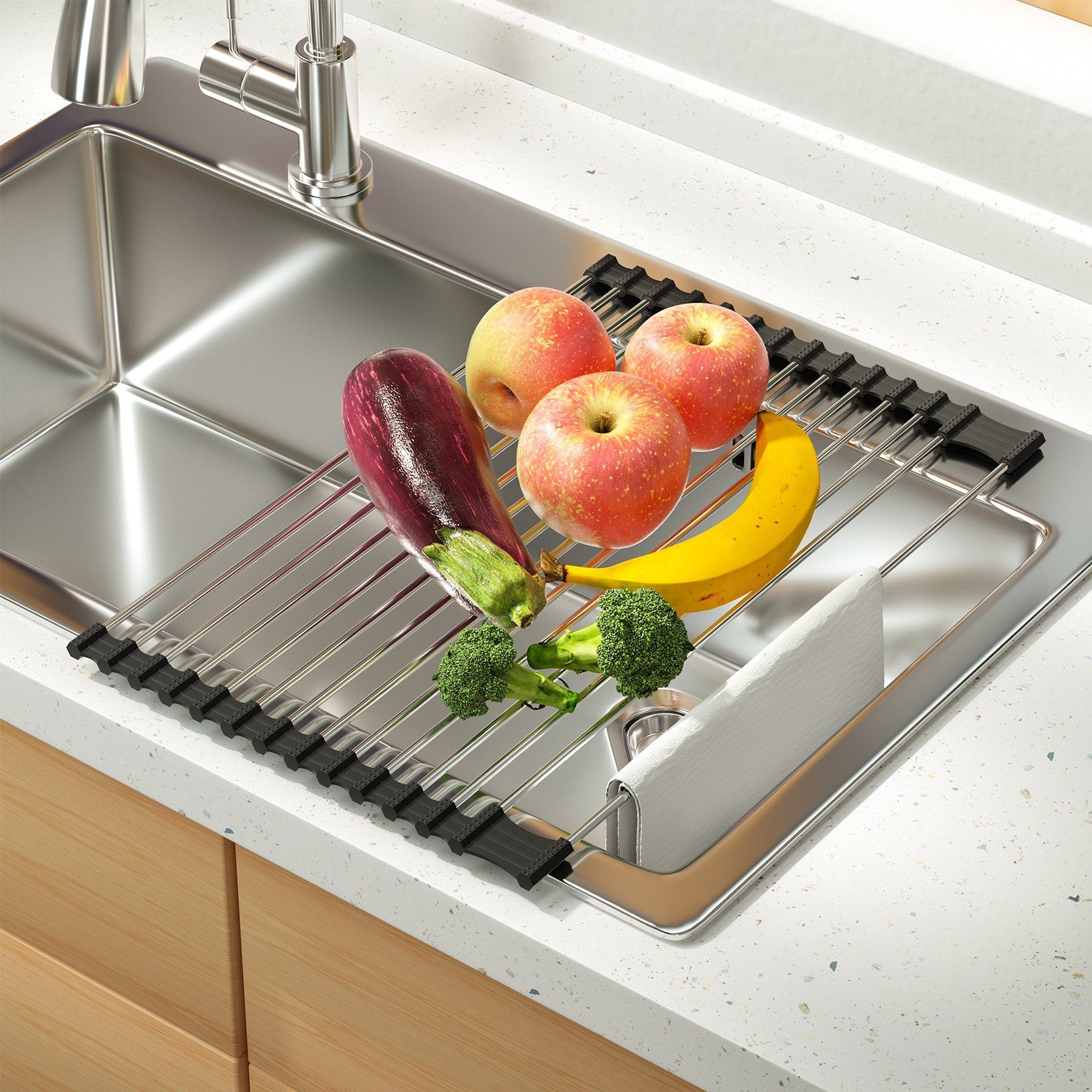 Rainsworth Abtropfmatte Abtropfgestell, Zubehör für Aufrollbares Abtropfgitter, Nimmt Keinen Platz EIN, Hitzebeständiges Abtropfgestell Geschirr