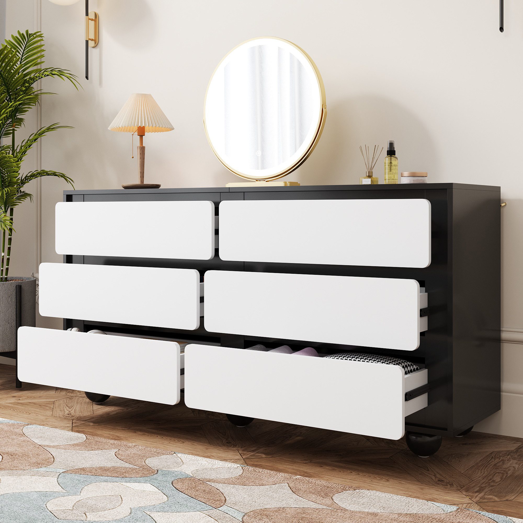 MODFU Sideboard Aufbewahrungskommode mit 6 geräumigen Schubladen (140 L x 3 günstig online kaufen