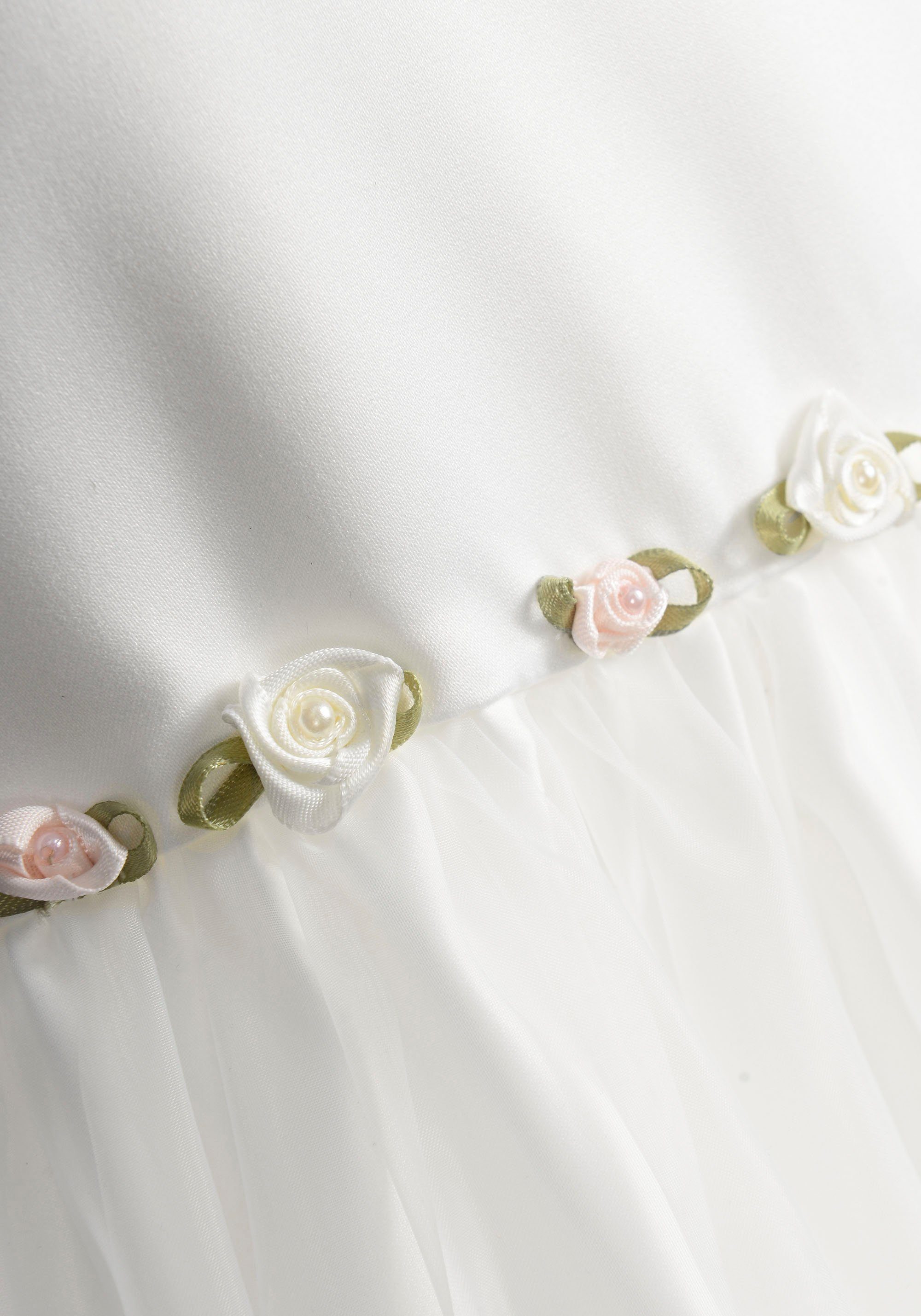 happy girls Taufkleid mit süßer Blütenapplikation vorne an der Taillennaht