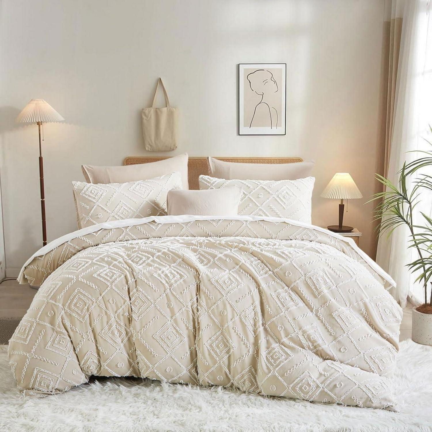 LuxusKollektion Bettwäsche Bettwäsche Set 135x200cm Beige Getuftet