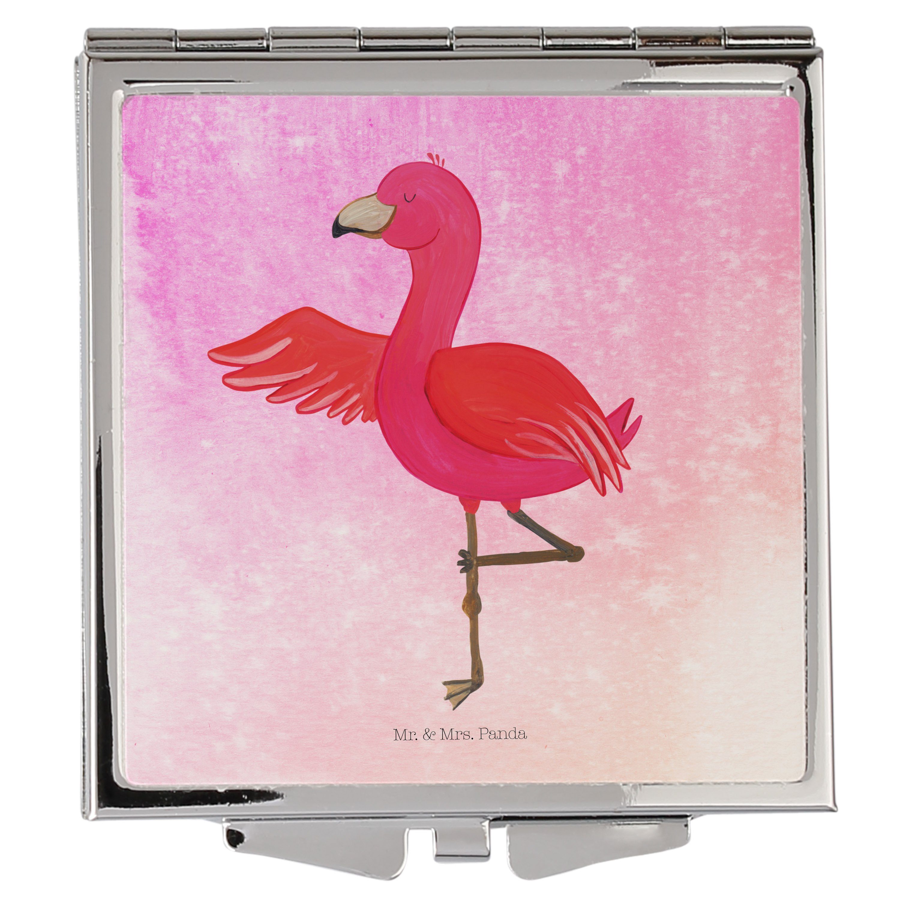 Mr. & Mrs. Panda Kosmetikspiegel Flamingo Yoga - Aquarell Pink - Geschenk, Baum, Quadrat, schminken, S (1-St)