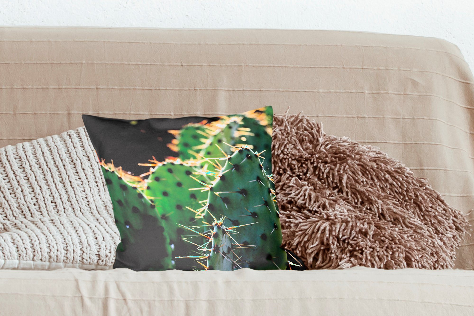 Deko, Füllung Sofakissen Schlafzimmer, mit MuchoWow Zierkissen Wohzimmer, Fotodruck, Kaktus Botanischer Dekokissen für