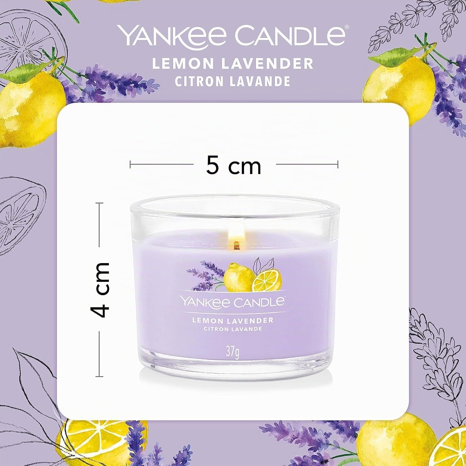 Yankee Candle Duftkerze Duftkerzen Geschenkset, Lemon Lavender Gefüllte Votivkerze, 3 Stüc (Spar-Set)