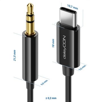 deleyCON deleyCON 2m 3,5mm Klinke auf USB-C Kabel AUX 3,5mm Klinkenkabel Audio USB-Kabel