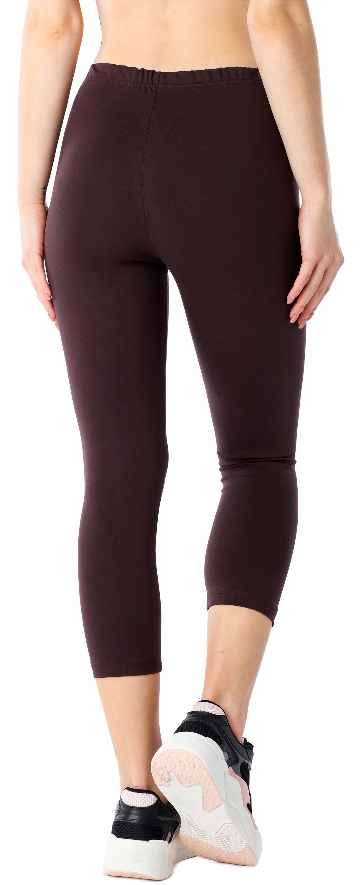 Bellivalini Leggings Damen 3/4 Capri Bund Leggings (1-tlg) Bio-Baumwolle BLV50-184 aus elastischer Braun