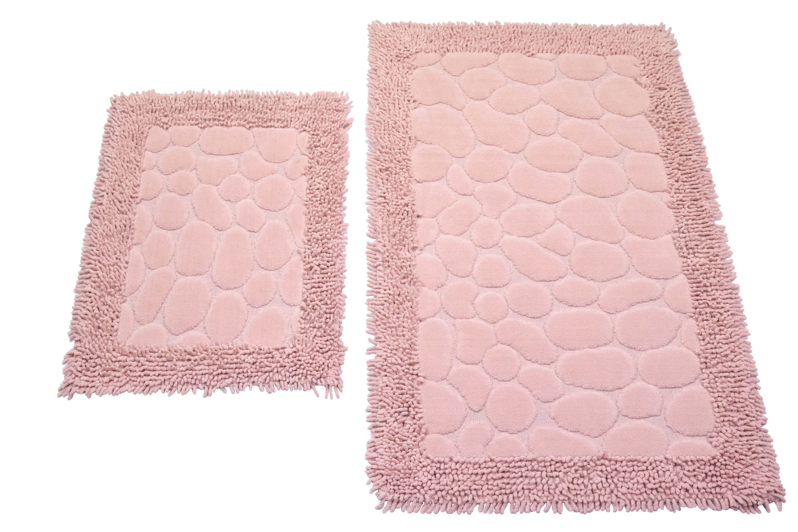 rechteckig, mm Carpetia, Teppich rutschfest rosa, Badematten 2-teilig Steinoptik waschbar Höhe: 7.5 - Set