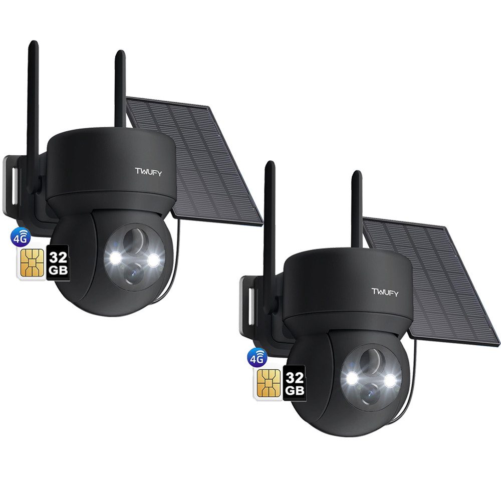 ZREE Überwachungskamera 2 Stück 4G LTE Überwachungskamera Aussen mit SIM Karte & 32GB karte (Aussen, Außenbereich, Wald, Farm, Campingbus, Straße, Kabellos Solar PTZ IP Kamera Outdoor mit 2K Farb-Nachtsicht, 355°/90° Schwenkbar Ohne WLAN PIR Erkennung 2-Wege-Audio, 4-fachen digitalen Zoom IP66 Wasserdicht 360° Outdoor Kamera)