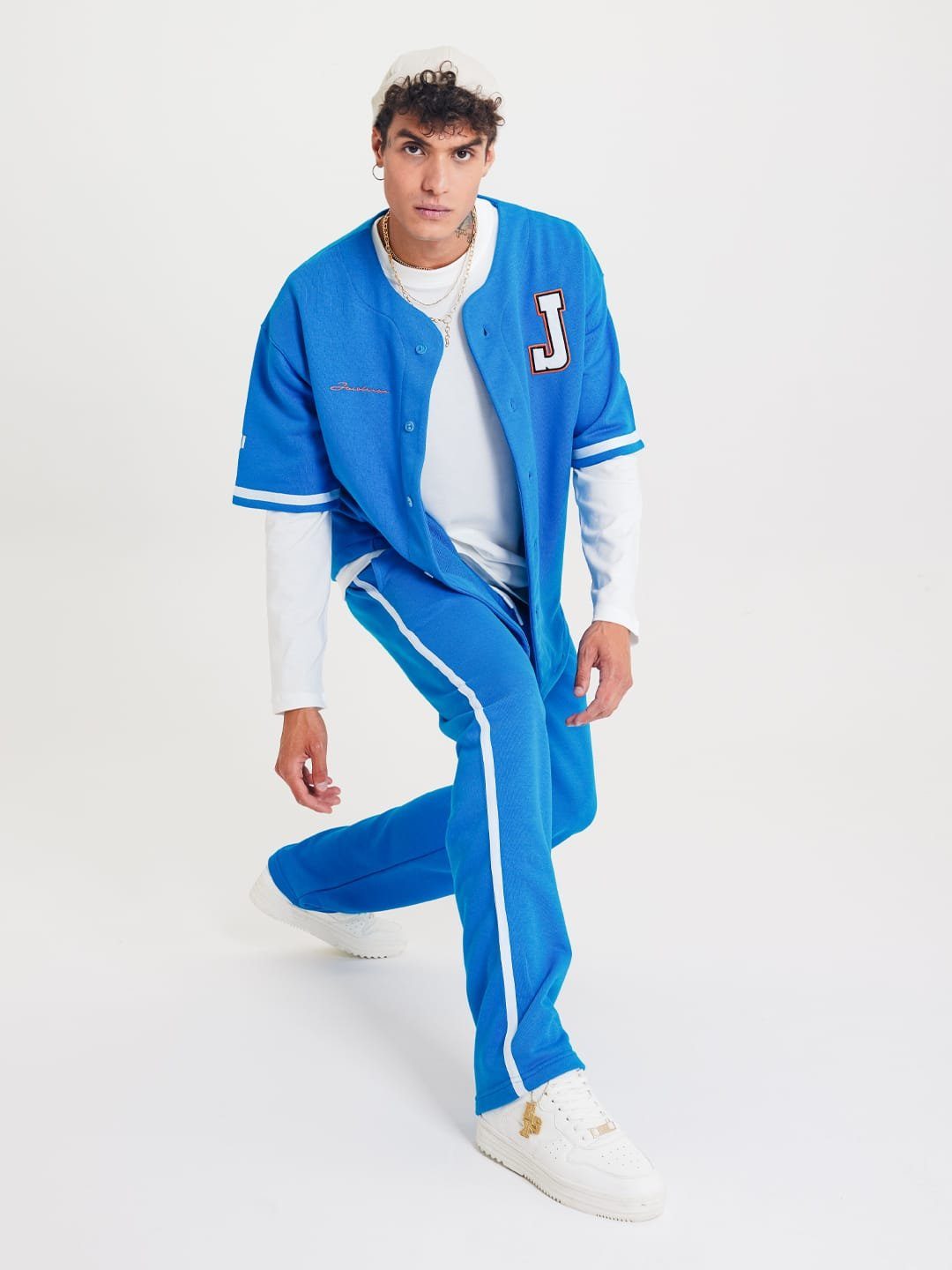 OSSY HOMER Freizeitanzug Set Baseball Jogginganzug Hose Oversize Sportanzug Blau Hemd