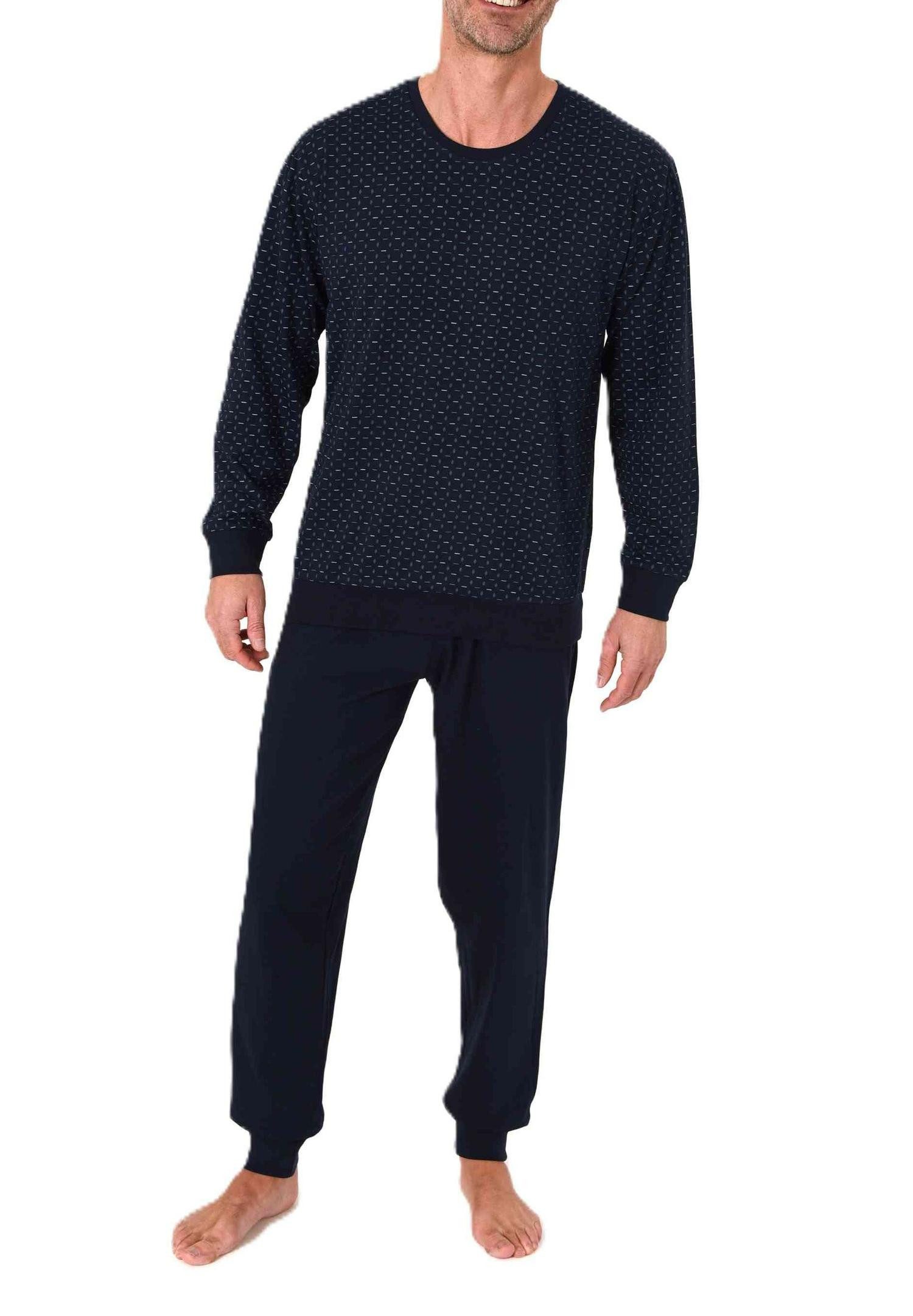 Pyjama Normann Herren Schlafanzug lang mit Bündchen in Minimal Print Optik