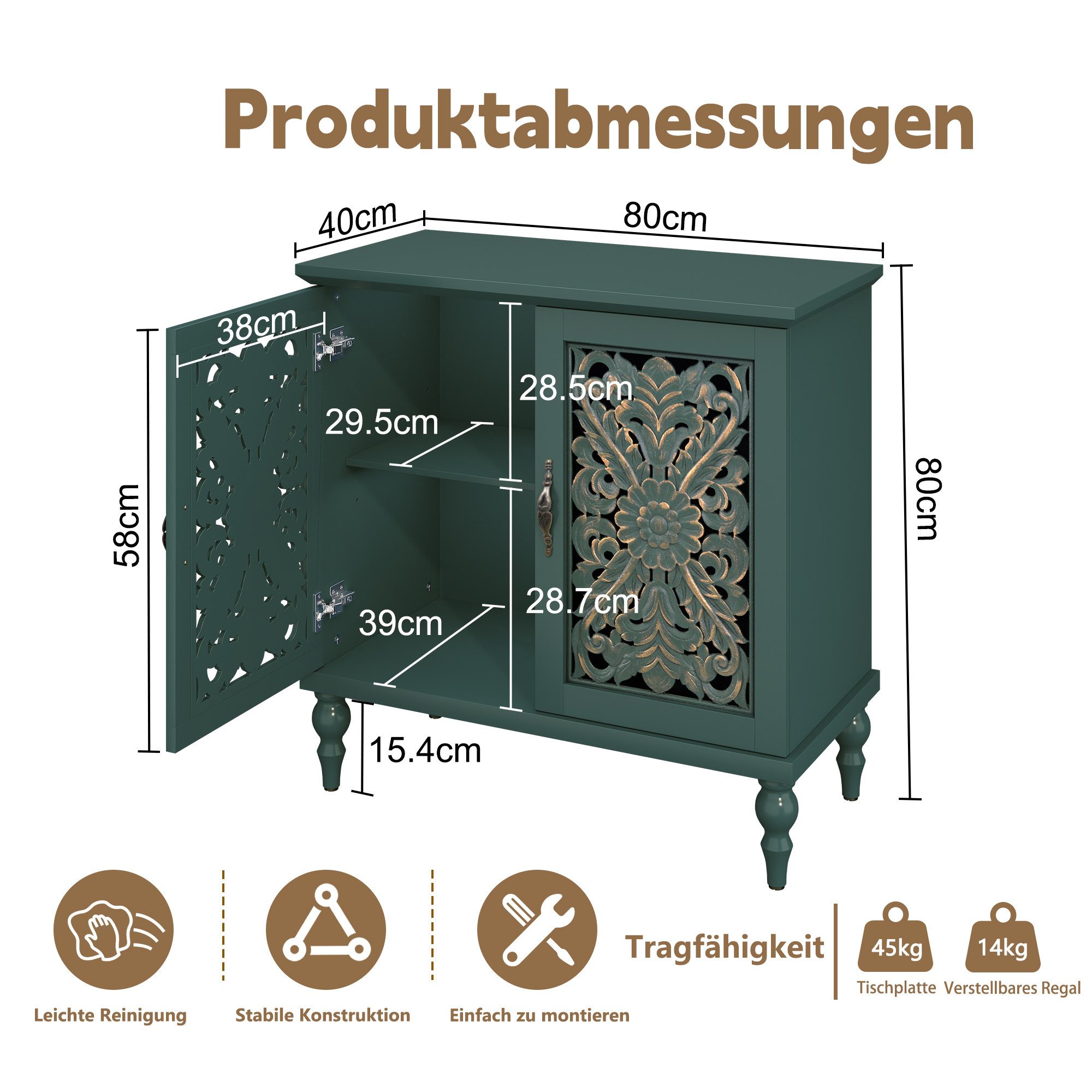 HOLTICO Kommode Vintage Sideboard Buffet Schrank mit Hohle Blumenschnitzerei (1 St), Akzent Schrank Holz Kommoden & Sideboards