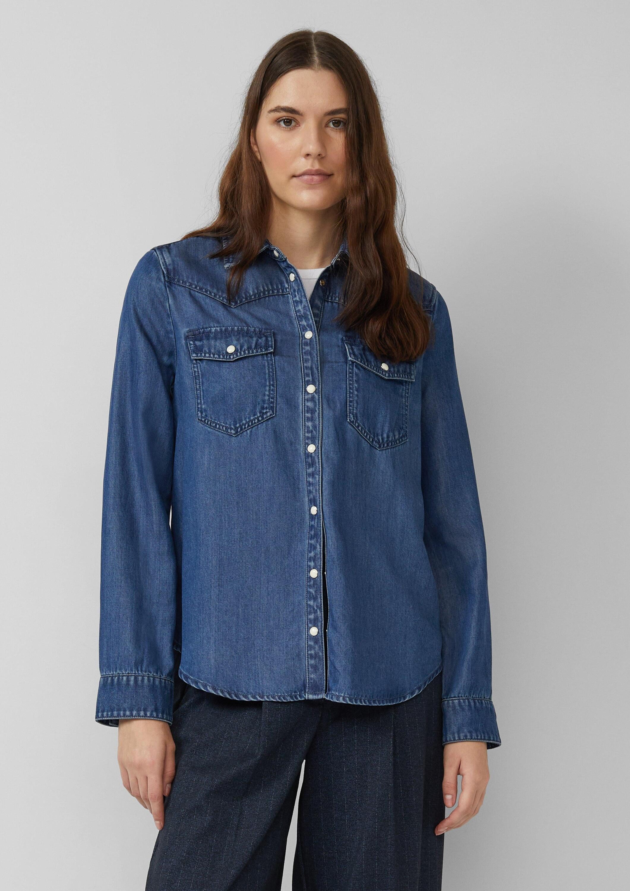 s.Oliver Langarmbluse Bluse Denimshirt mit seidigem günstig online kaufen