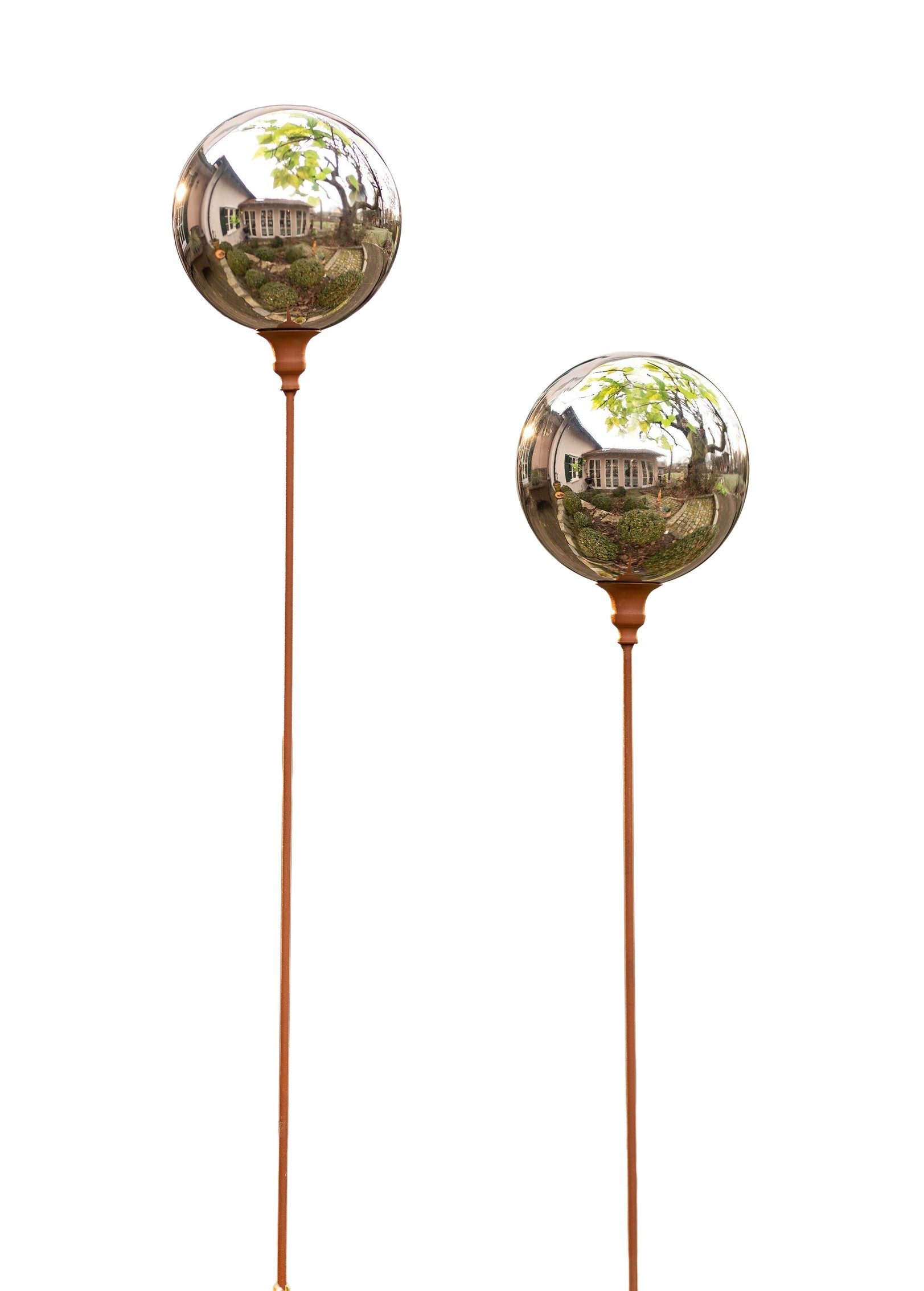 Dekoleidenschaft Gartenstecker "Kugel" aus Metall in Rostoptik 118 cm hoch, Metallstecker Beetstecker (1-St) Dekostecker mit verspiegelter Kugel, Gartendeko für Draußen