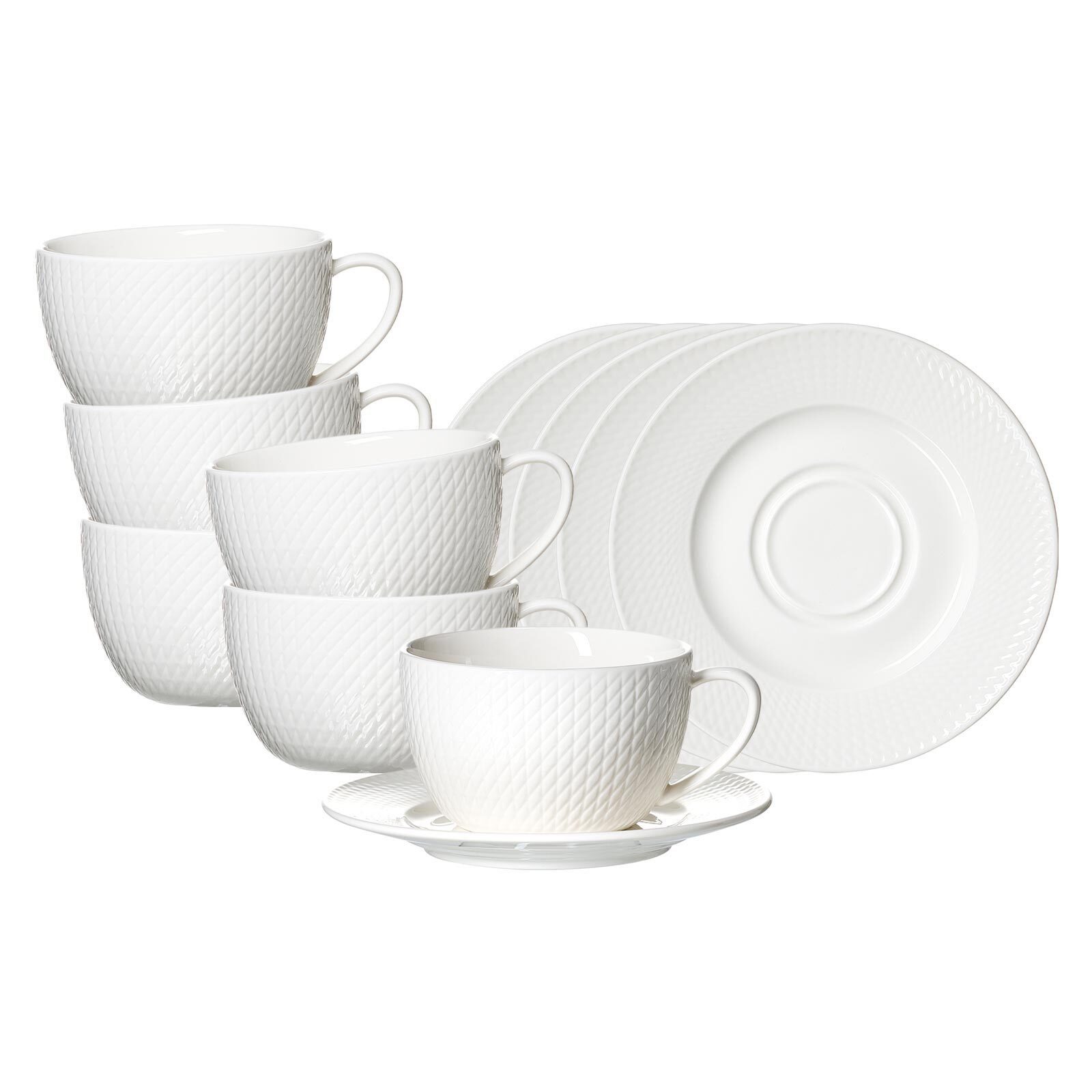 Ritzenhoff & Breker Tasse Saphir Cappuccinotassen mit Untertassen 320 ml, 12-tlg., Porzellan