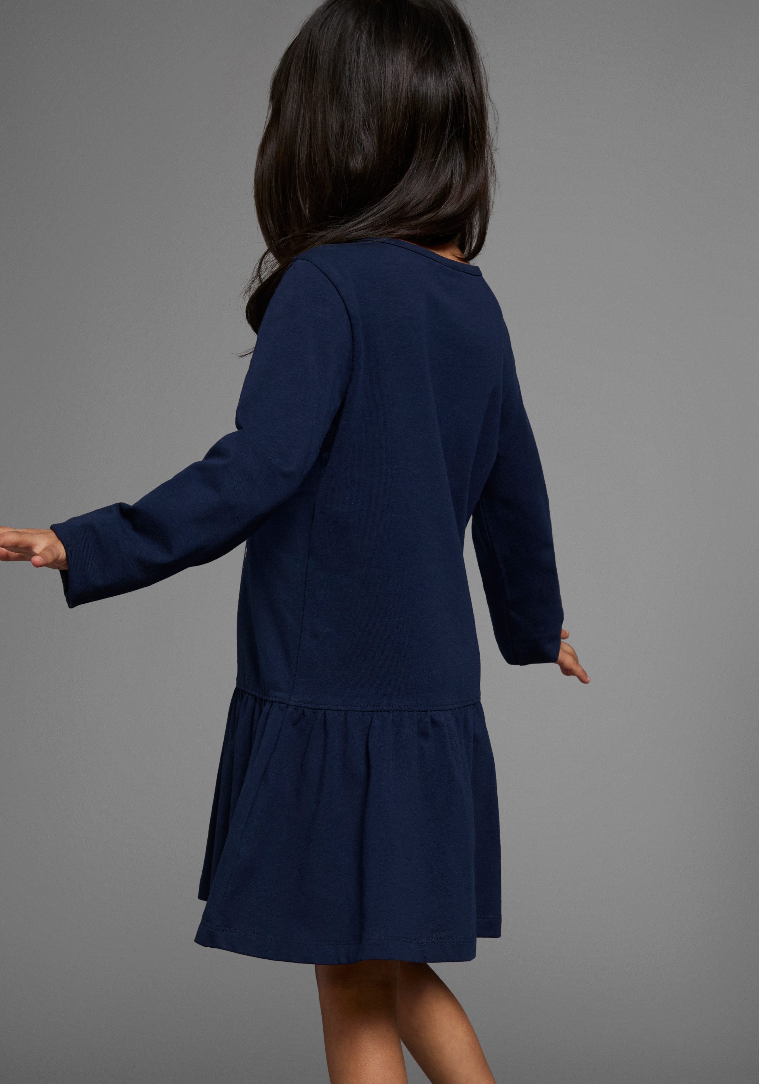 KIDSWORLD Jerseykleid HAPPY GLITZER TAG kniefreie Länge, verspielter Look, aus Baumwollmischung