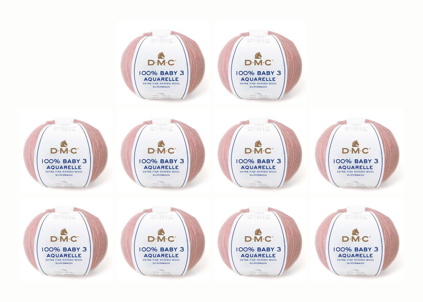 DMC 10x DMC 100% Baby Aquarelle Wool – reine Merinowolle Häkelwolle, (embroidery kit by Marussia, 1-St., Hochwertiges Garn zum Stricken und Häkeln), Hochwertiges Garn zum Stricken und Häkeln