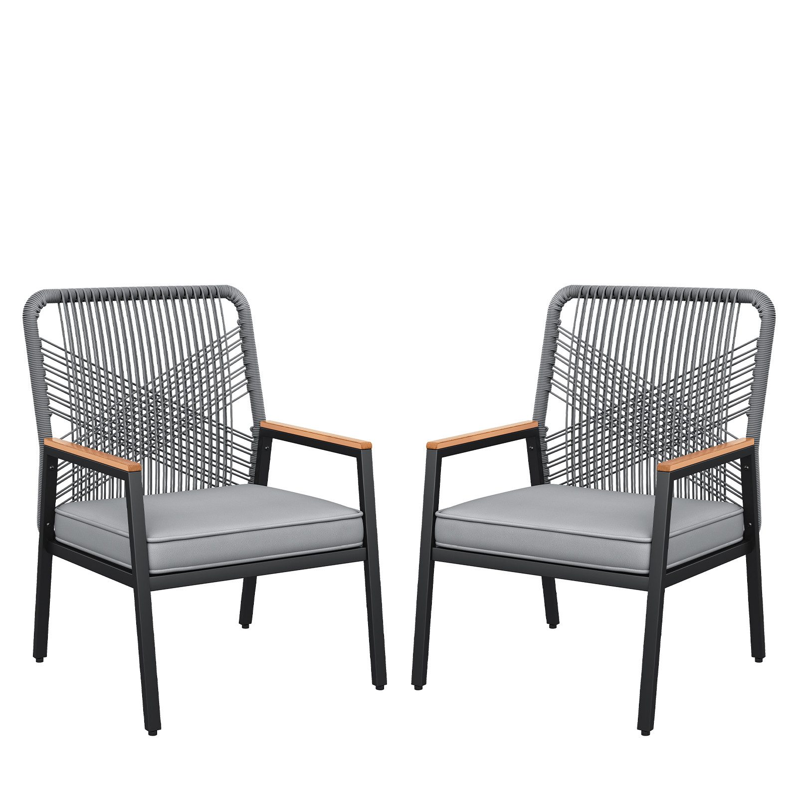 TLGREEN Gartenstuhl Eisen-Rattan Gartensessel,verbreiterter Sitz, (Balkonstühle Metall und Rattan, mit 8 cm dicken Sitzkissen, 2 St), 160 kg Belastbar für Terrasse, Garten und Veranda
