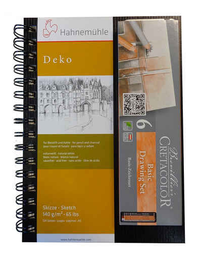 Brevilliers Cretacolor Künstlerstift 400 99, Skizzenbuch 'Deko' mit Basic Drawing Set, für Zeichnungen jeglicher Art - Made in Austria