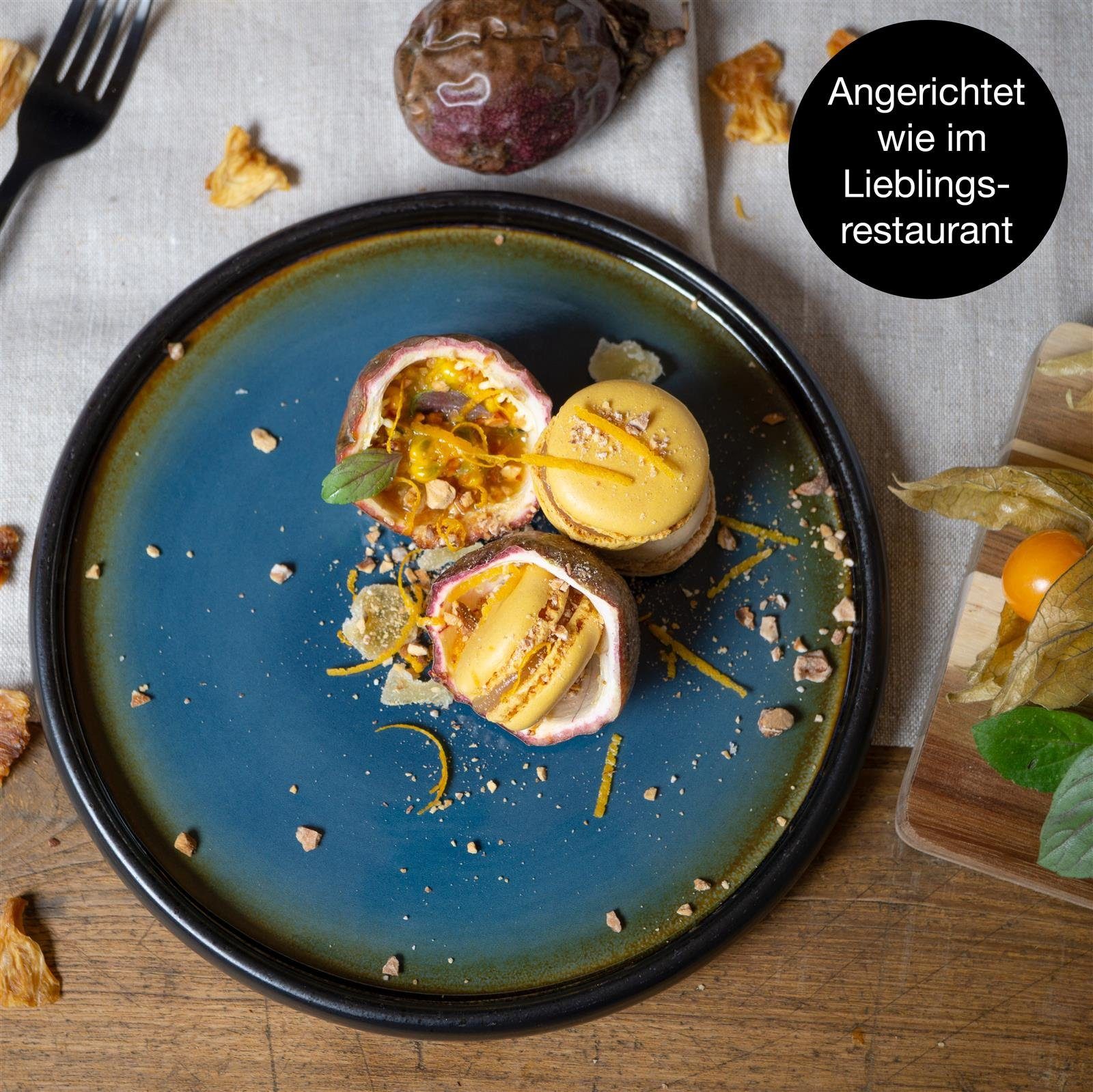 Moritz & Moritz Dessertteller SOLID Dessertteller Blau Braun, (4 St), Spülmaschinen- & Mikrowellengeeignet
