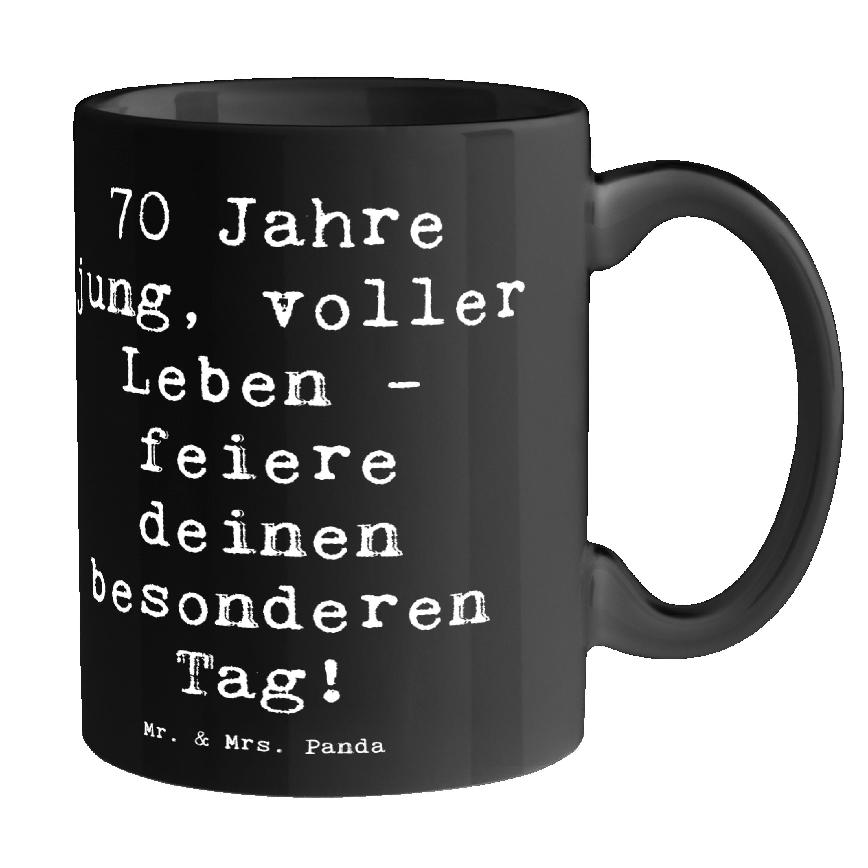 Mr. & Mrs. Panda Tasse Spruch 70. Geburtstag Feier, Keramiktasse, Schwarz, Kaffeebecher, Bec, Keramik, Henkeltasse feierliche Geschenke cappuccinotasse