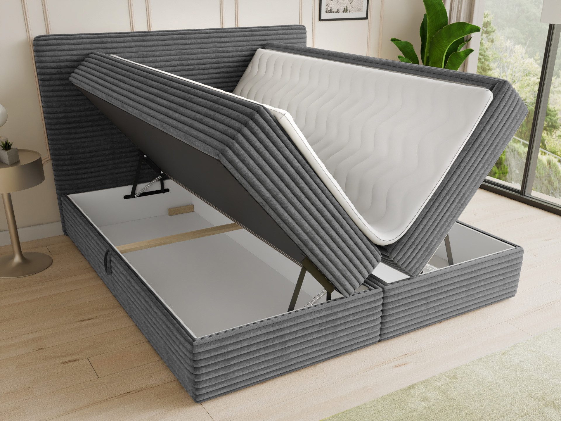 Sofnet Boxbett Mollo (mit zwei Bettkästen, Bonell-Matratze und Topper), Doppelbett, Polsterbett mit Kopfteil, Boxspringbett, Cordstoff