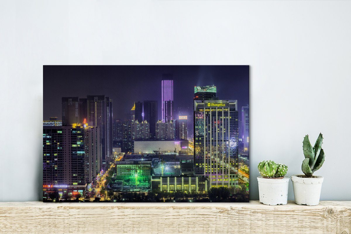Abend, Wanddeko, Aufhängefertig, Leinwandbild cm Leinwandbilder, 30x20 Shenyang (1 Metropole OneMillionCanvasses® Skyline Wandbild St), der am