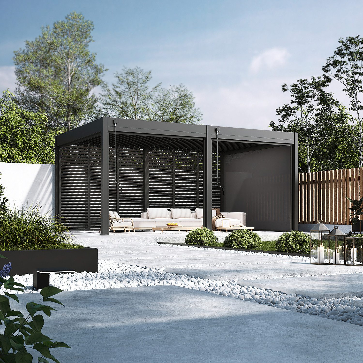 Weide Pavillonseitenteil Sonnenrollo 4 Maße Graphitgrau Für Weide Deluxe Pergola, 265x236 cm, Seitenteil