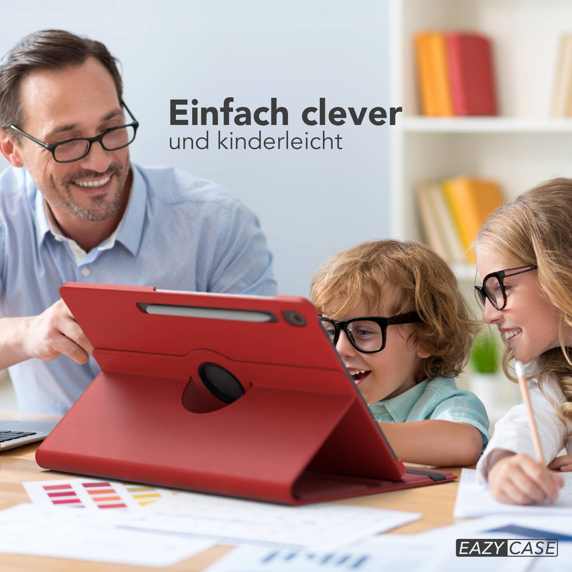 EAZY CASE Tablet-Hülle Rotationcase für Galaxy Tab S10 FE Plus mit Glas 13,1 Zoll, Tabletcase Smart Displayfolie kratzfest Hülle aufstellbar drehend Rot