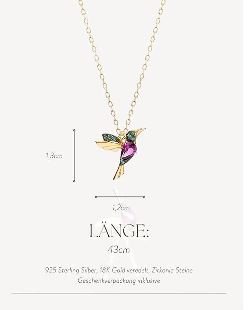 Einzelstück Kette mit Anhänger Einzelstück Kolibri Halskette, 925 Sterling Silber – Bild 5 von 5