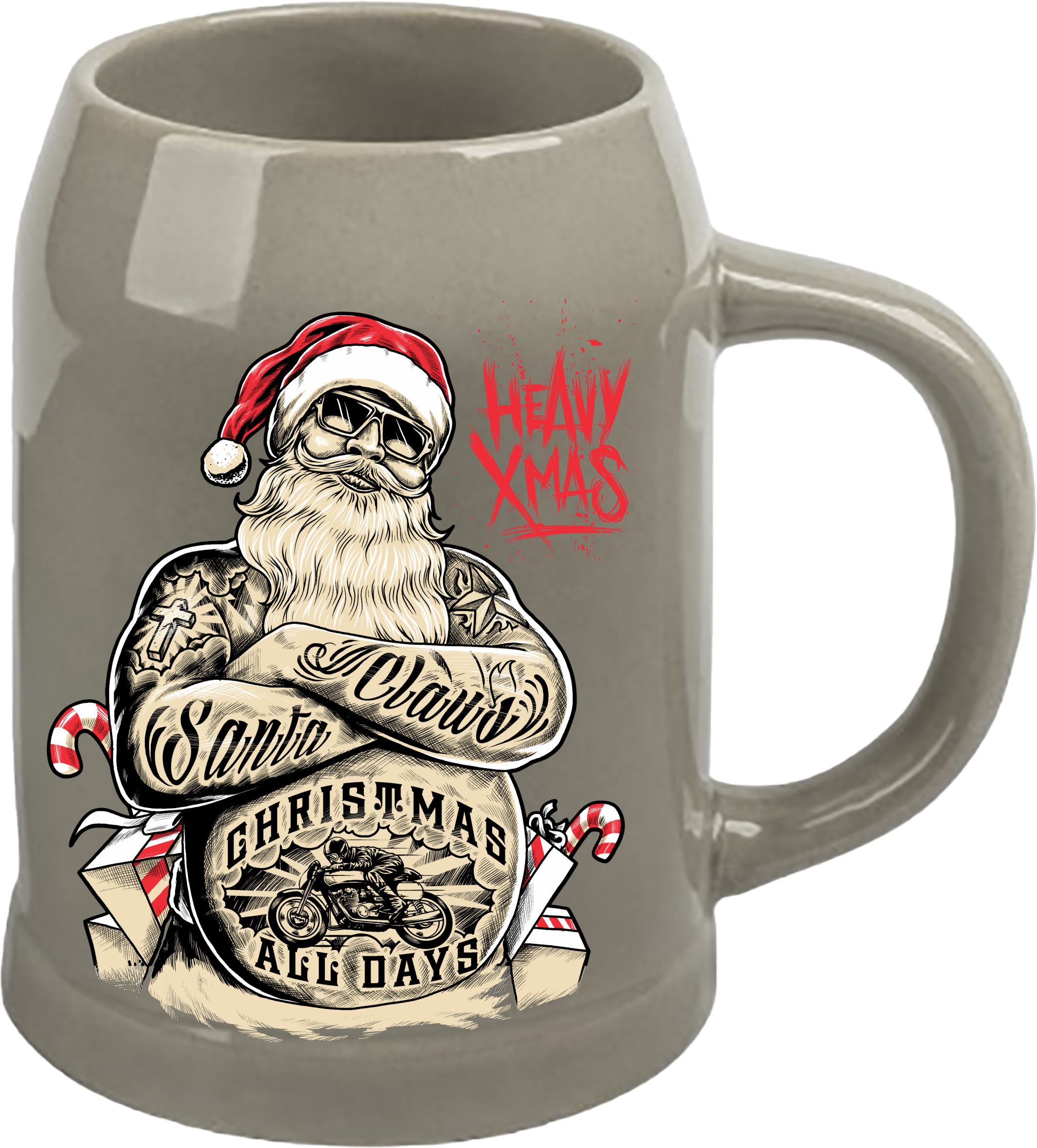 RAHMENLOS® Bierkrug Weihnachtskrug für Biker: Heavy Xmas, Steinzeug, ca. 500 ml