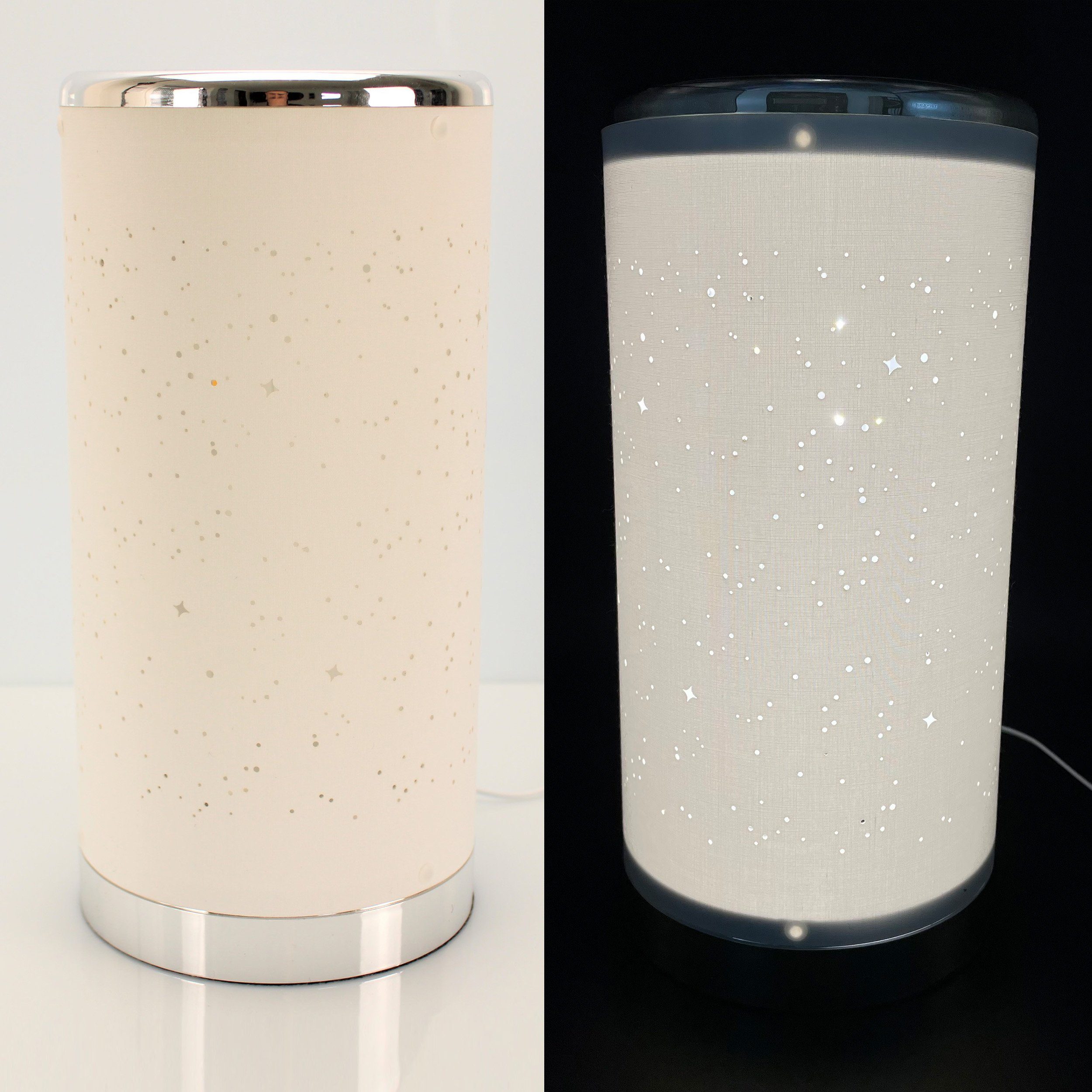 Online-Fuchs LED Tischleuchte mit Sternen und 30 LED´s in WEIß Stimmungslicht Stehleuchte, LED fest integriert, ca. 27 cm hoch