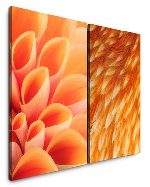 Sinus Art Leinwandbild 2 Bilder je 60x90cm Blume Blüte Federkleid Orange Wärme Sanft Makrofotografie