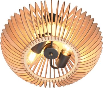 TRIO Leuchten Deckenleuchte Colino, ohne Leuchtmittel, warmweiß - kaltweiß, Schlafzimmer Deckenlampe mit Holzschirm Ø40cm exkl 2xE27 (max 40 Watt)