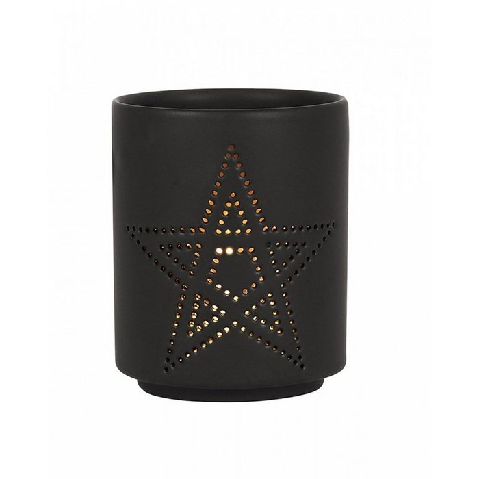 Horror-Shop Kerzenständer Schwarzer Teelichthalter mit Pentagram Cut Out